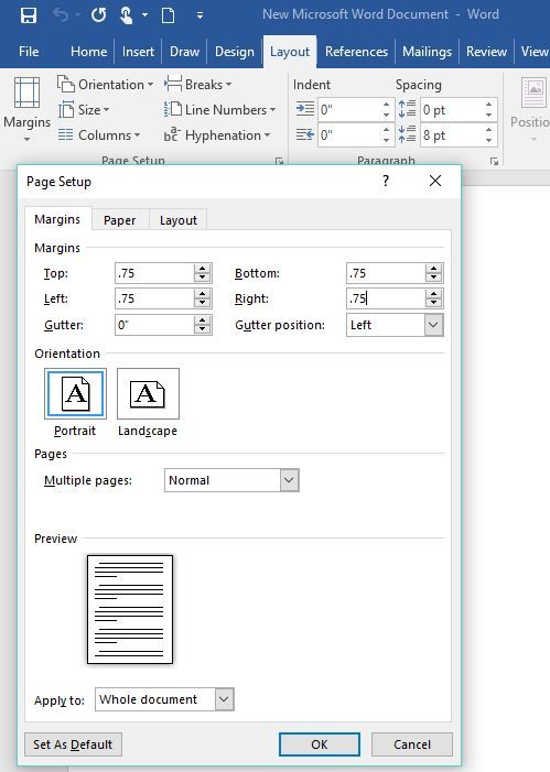 new word document opens with no margins word for mac